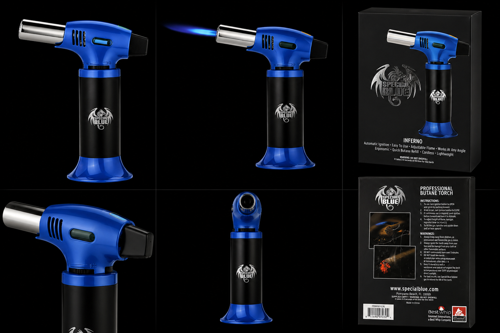 Refillable Butane Torch Lighter – Adjustable Flame (Blue)