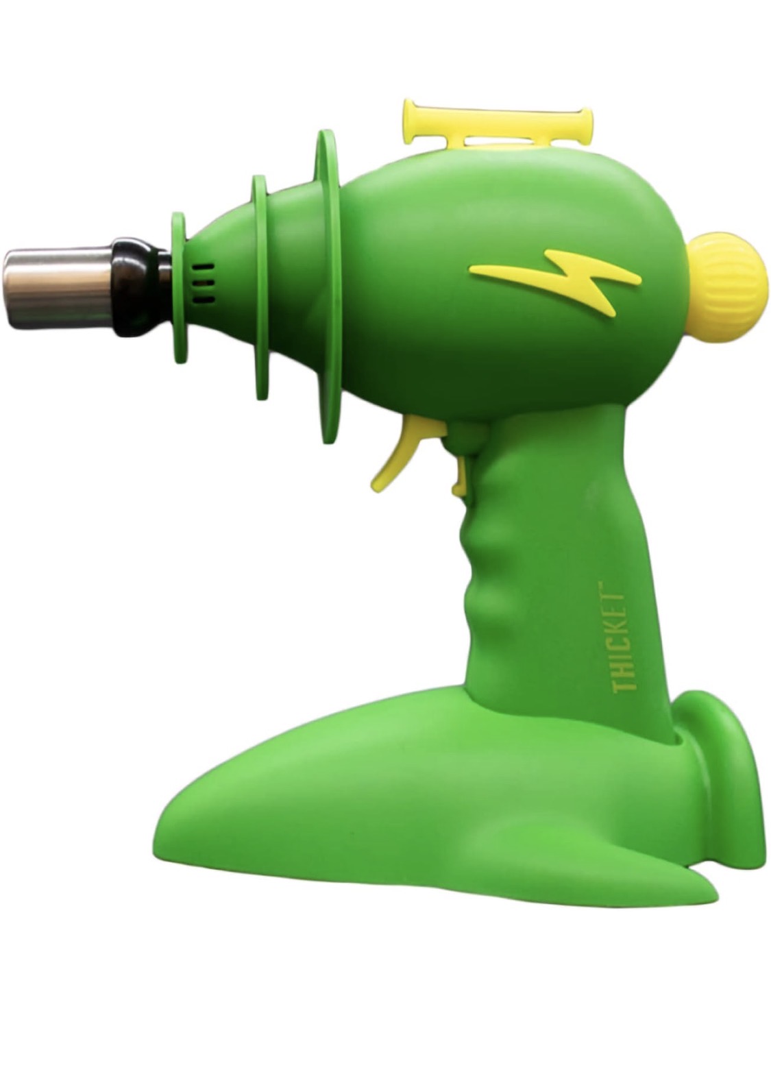 YHNNH Lightyear Torch, Refillable Lighter with Adjustable Flame Intensity Knob, Stainless Steel Tip, Safety Lock and Spaceship Stand (Green).