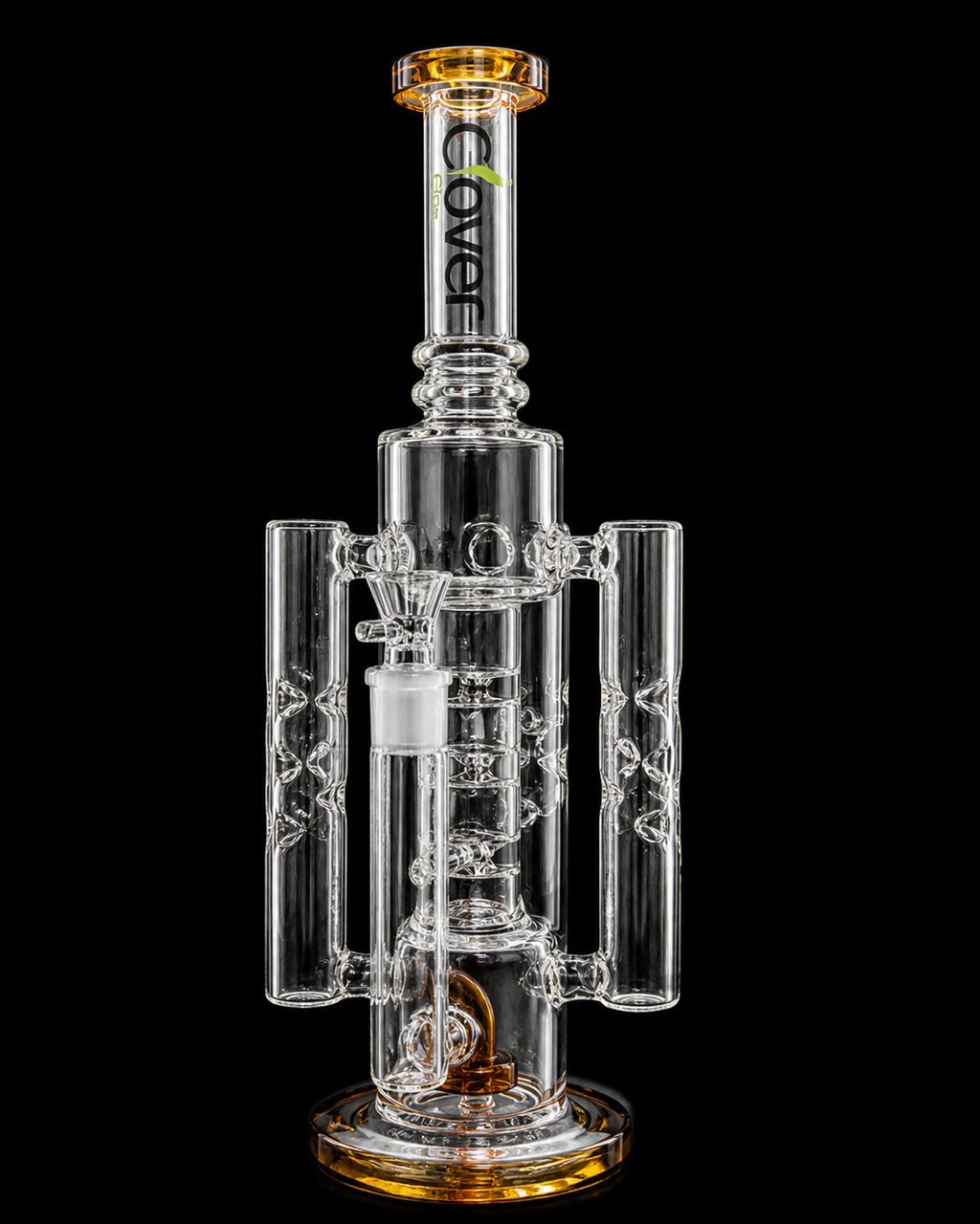 Clover Glass 14” Multi-Chamber Water Pipe – Crystal Flow Design (Amber)